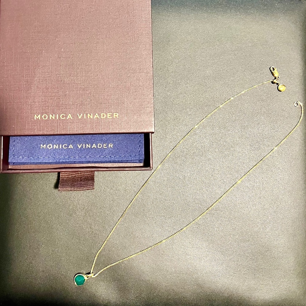 Monica Vinader Green Onyx Mini Siren Charm with 18 k Gold Vermeil Fine Chain